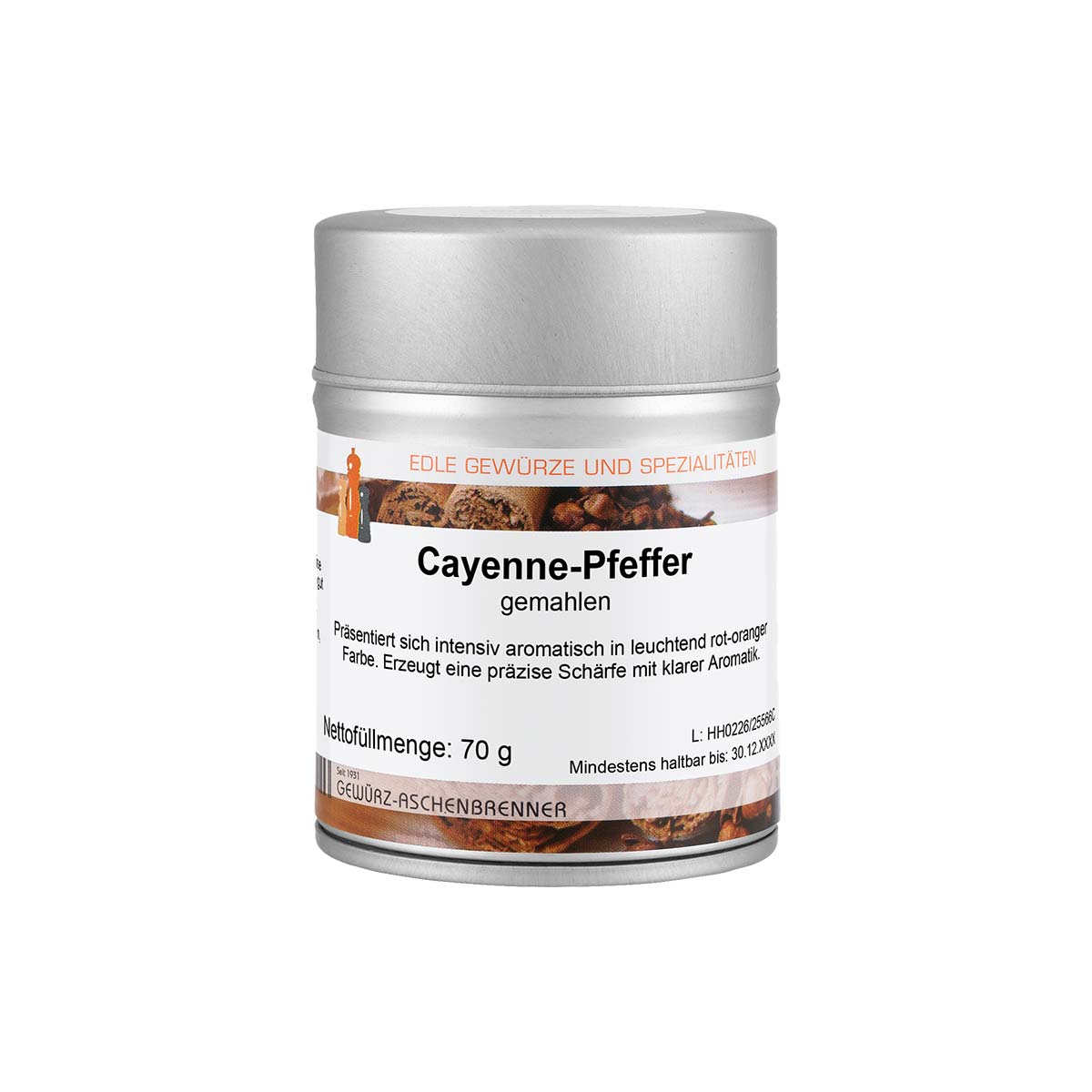 Cayenne-Pfeffer in leuchtend rot-orange, fein gemahlen