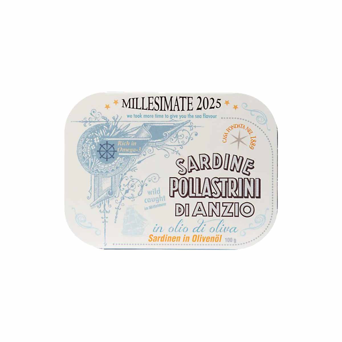 Pollastrini Jahrgangssardinen 2025 in Olivenöl – 100 g Dose